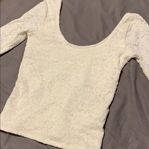 Cream lace sleeve crop top